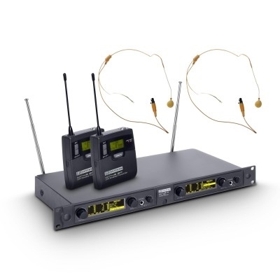 Wireless Microphone System with 2 x Belt Pack and 2 x Headset beige