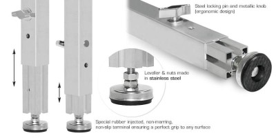 60 x 60 mm TELESCOPIC LEG WITH LOCKING PIN & LEVELLER TO ADJUST THE PLATFORM HEI