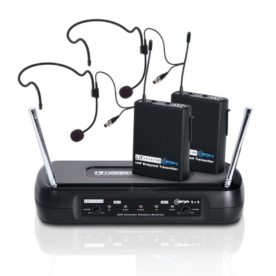 Dual - Wireless Microphone System with 2 x Belt Pack and 2 x Headset