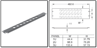 1HE frontplaat, 8x D-gat, - zwart - prijs per 1 stuk - 1U front plate, 8x D-hole, - black - price per piece