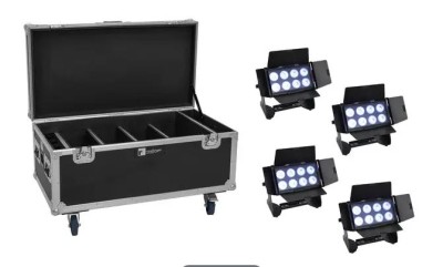 EUROLITE Set 4x AKKU Multiflood IP 8x10W RGBW Wash CRMX + Case with charging function