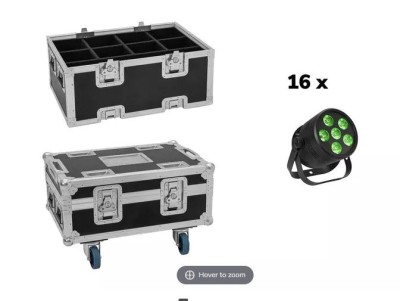 EUROLITE Set 16x LED Silent Par 6 QCL floor bk + Case